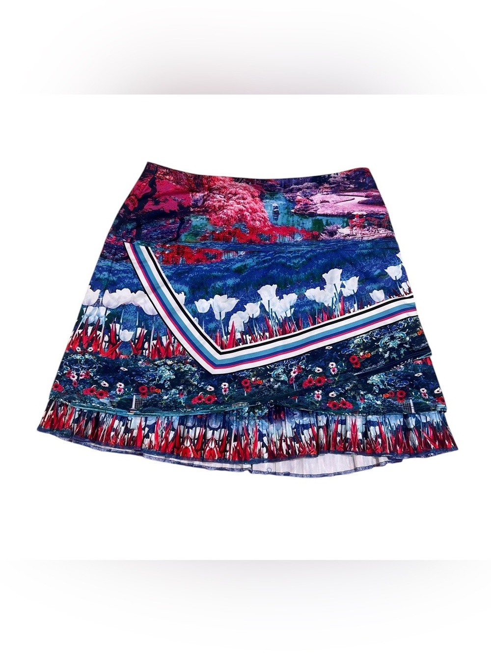 Lucky in love blue white pink landscape Floral skort size medium